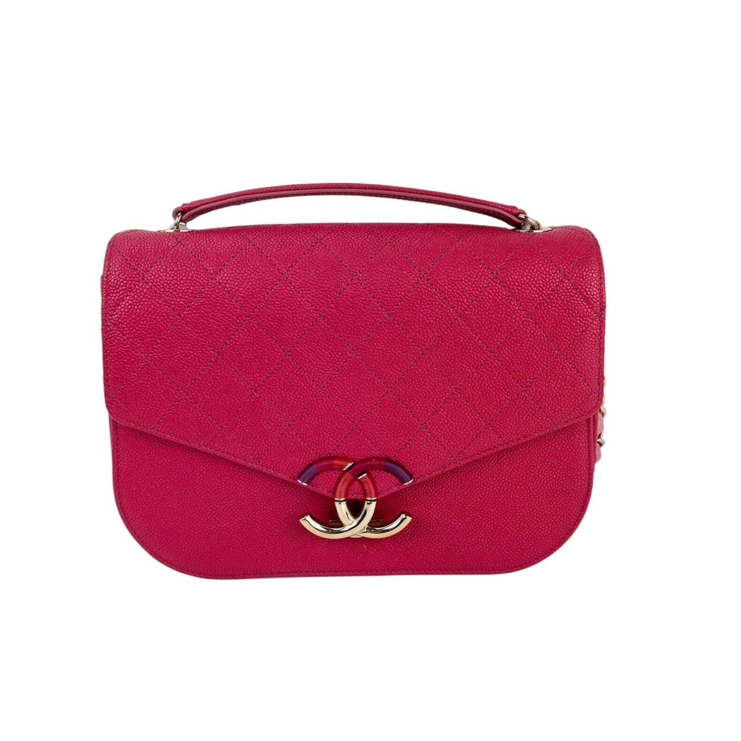 Chanel Paris-Cuba Medium Caviar Calfskin Thread Around Pink Flap Bag with top handle
