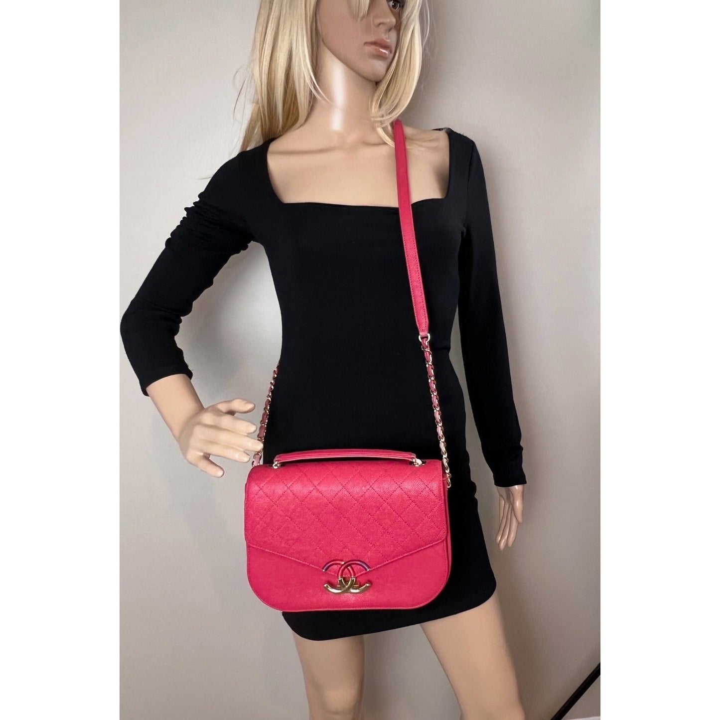 Chanel Paris-Cuba Medium Caviar Calfskin Thread Around Pink Flap Bag with top handle