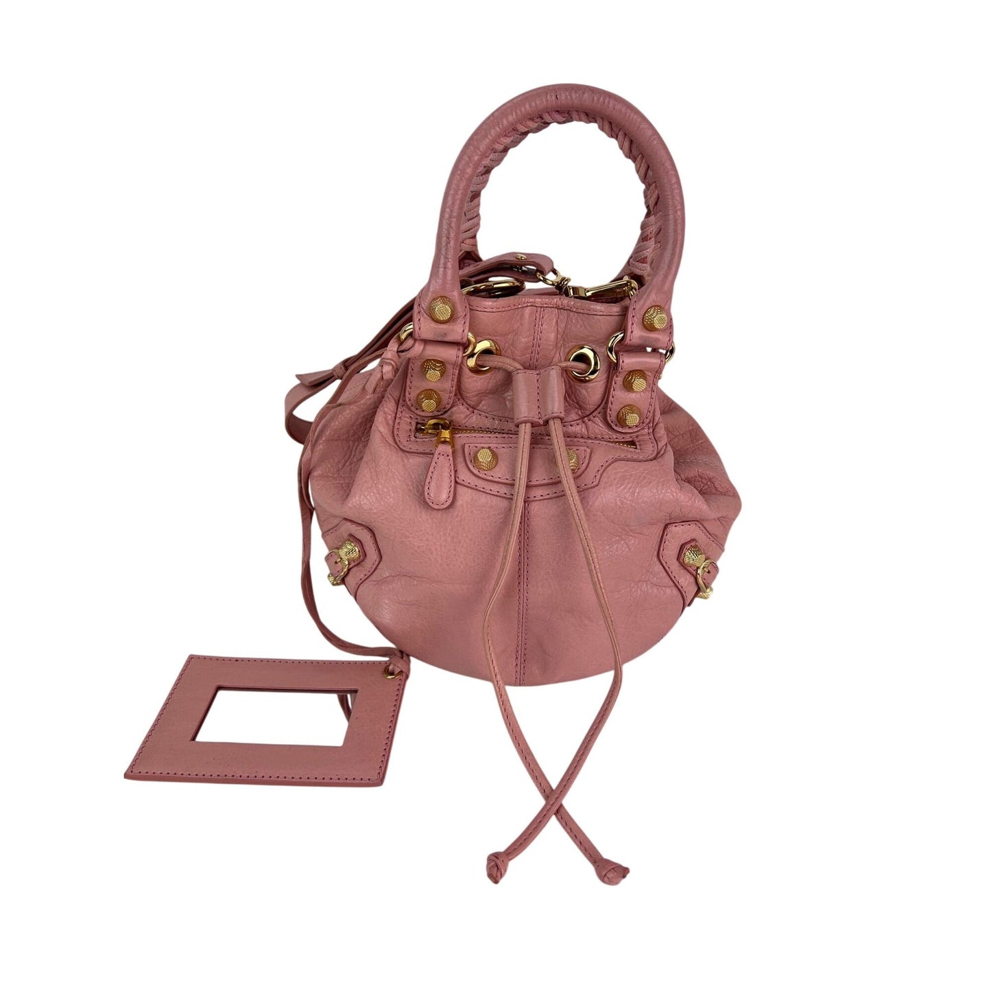 Balenciaga agneau Giant 12 Gold Hardware Mini Pompon Rose Pink Bucket Bag