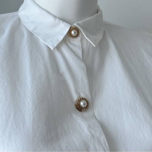 ZARA White Long Sleeves Pearled Button Down Oversized Shirt Size XSmall