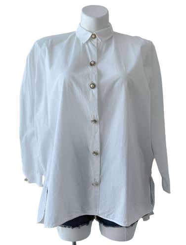 ZARA White Long Sleeves Pearled Button Down Oversized Shirt Size XSmall