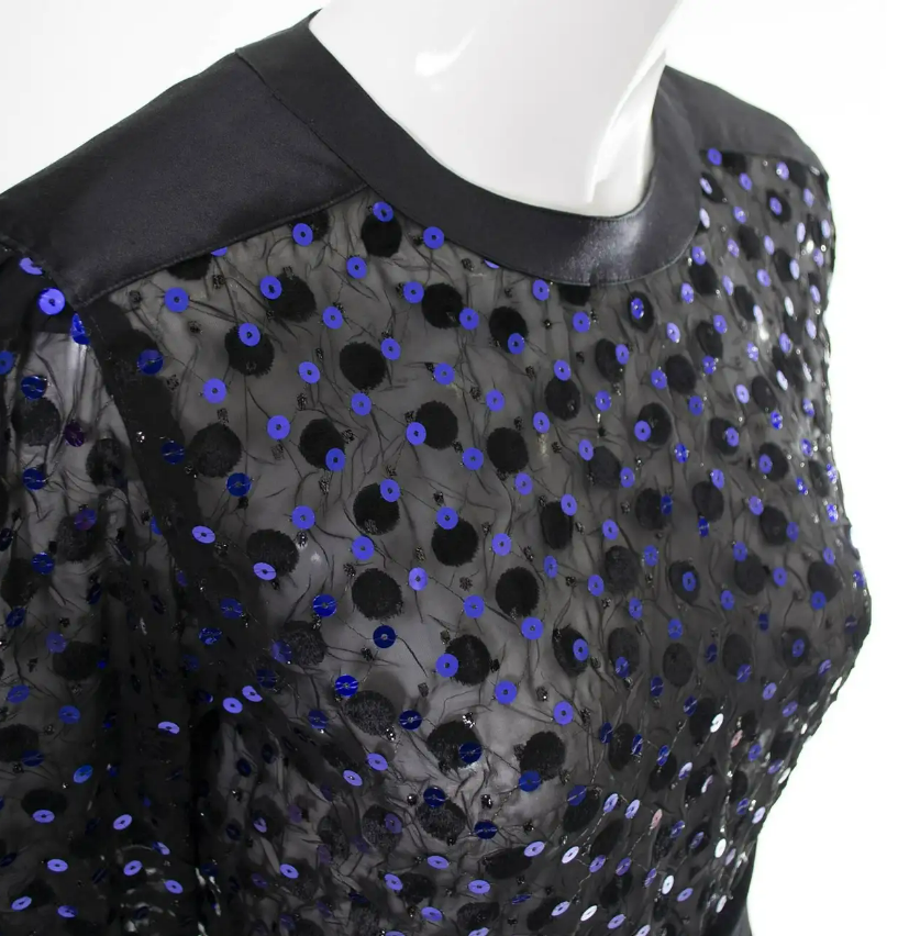 Vintage Escada Purple Blue Black Sequin Velvet Sheer Blouse Size 38 (U –  Keren's Closet
