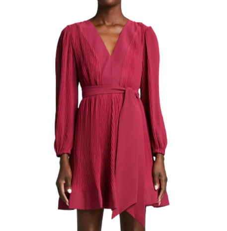 MILLY Burgundy Liv Pleated Dress Size 0 Small