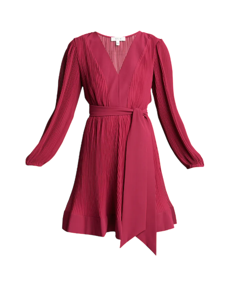 MILLY Burgundy Liv Pleated Dress Size 0 Small