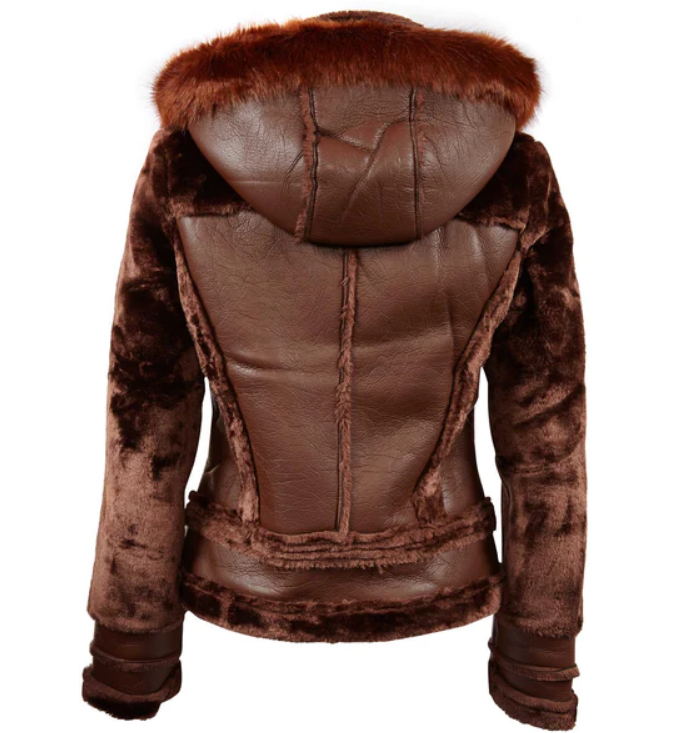 Robert Phillipe Brown Faux Leather Shearling Moto Jacket Size Medium